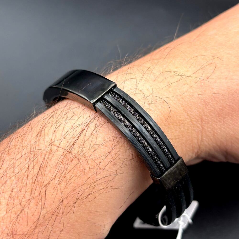 Blackjack BJB251B Men's Black Silicone Stainless Steel Bangle ID Bracelet NWT - Picture 16 of 17
